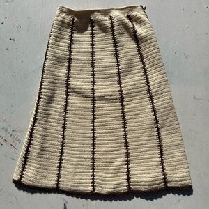 Women's Vintage Knit Weave Skirt Beige Checkered NO TAGS 60s 70s A-Line BOHO